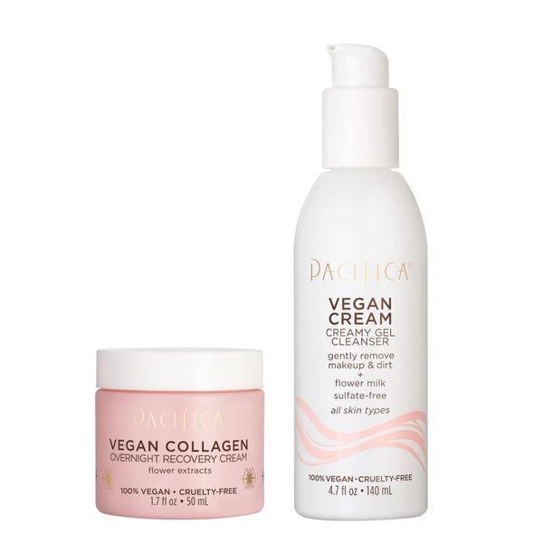 Pacifica Beauty | Vegan Collagen Creamy Face Wash + Overnight Recovery Face Cream | Cleanser, Moisturizer | Hyaluronic Acid, Caffeine, Vitamin E & C | Moisturizing for Aging and Dry Skin | Vegan