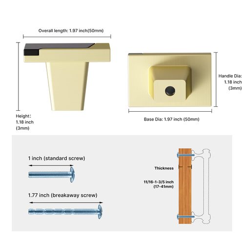 Haliwu 4 Pack Black and Gold Cabinet Knobs - 2 Tone Square Kitchen Cabinet Knobs - Zinc Alloy