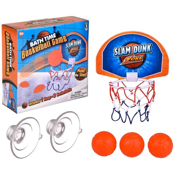 Zugar Land Bath Time Mini Basketball Slam Dunk Zone Shooting Game (6") 3 Balls That Float Included. Suctions to The Wall. Plastic. Bathtub Toy for Boys and Girls. (1 Set)