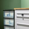 Homz Plastic 3 Drawer Medium Storage Container Tower, Clear Drawers/Purple Frame