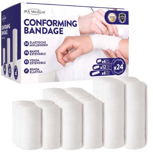 JFA Medical Assorted Conforming Bandages, Gauze Bandage Roll - Box of 24