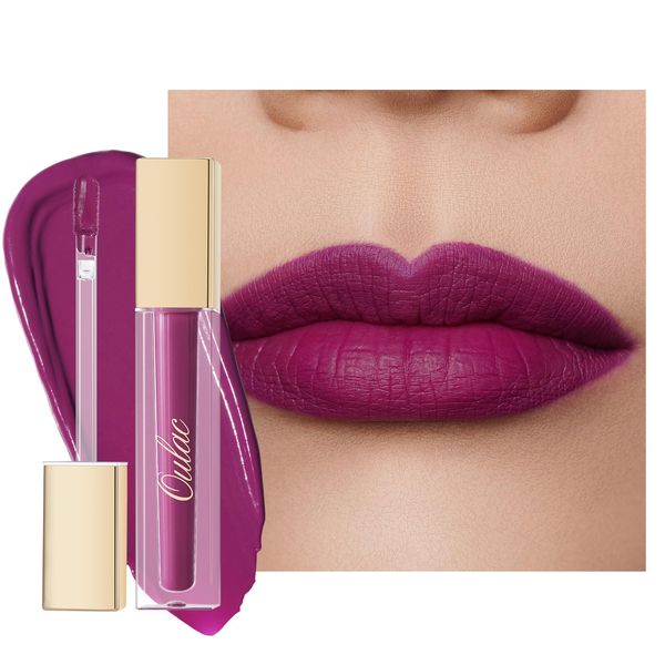 Oulac Flüssiger Matt Lippenstift, Violett Lippenstifte, Langanhaltend mit Kussechter, Intensiver Farbabgabe, präzisem Applikator, Mattem Finish, Vegan Clean Beauty, Liquid Lipstick 4,5 ml (M15)