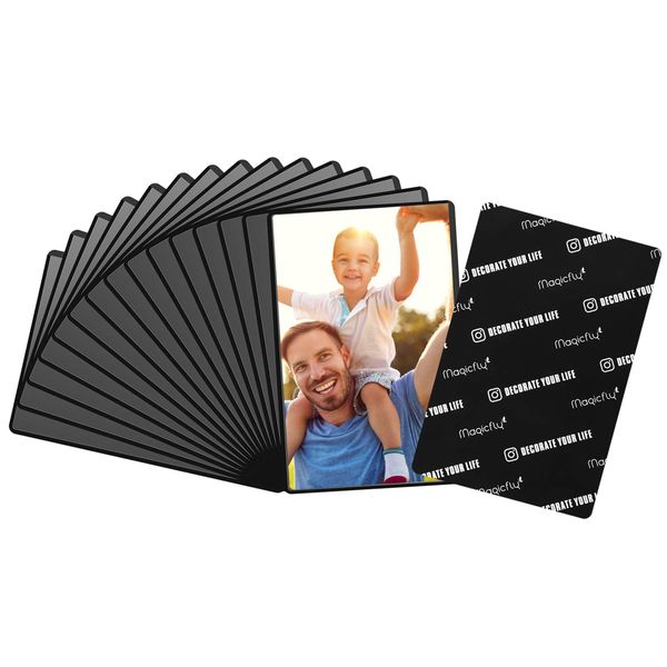 Magicfly Pack of 15 Magnetic Photo Frames 6x4 inch Magnetic Photo Fridge 15x10 cm Magnetic Picture Frame Magnets Photo Sleeves for Kids Adult Family Black