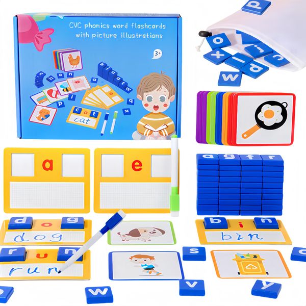 Educational Toys for Toddler 2-4, 110pc Flash Cards CVC Word Spelling Matching Games Preschool ABC Learning Toys for Kids Ages 4-8 Years, Christmas Birthday Gifts for 3 4 5 6 Year Old Boys Girls