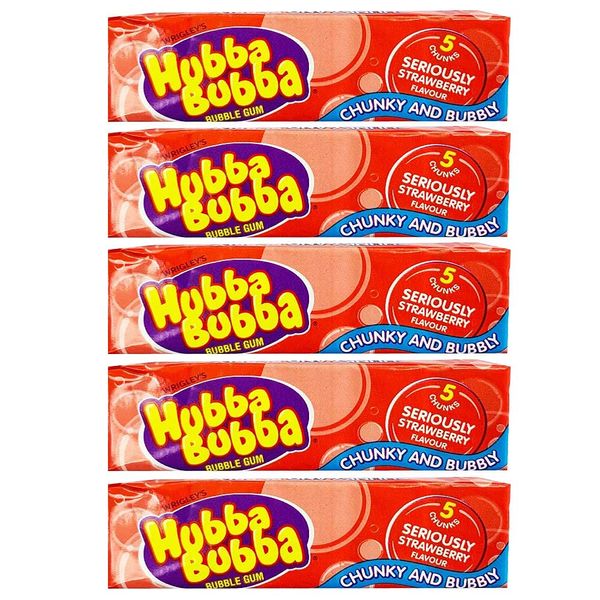 5 x 5 chunks Strawberry Flavour Chewing Bubble Gum Chunky Natural Fruit Sweet Snack