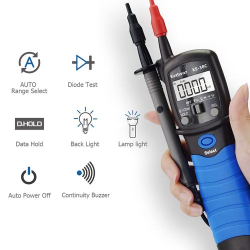 Digital Pocket Multimeter Auto Ranging Multi Meter Electric Probe Tester Kit, Kethvoz 38C Pen-type Voltage Resistance Capacitance Continuity Diode Tester with Buzzer Backlit LCD Screen and Torch