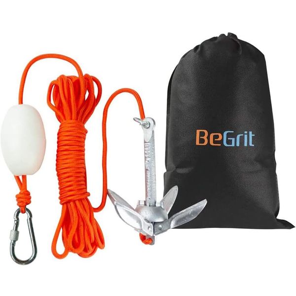 BeGrit Kayak Anchor 1.5 lb Small Boat Anchor Kit Folding Grapnel Anchor Carbon Steel for Canoe Jet Ski SUP & Paddle Board with 32.8 ft Anchor Tow Rope Carrying Bag(Silver)