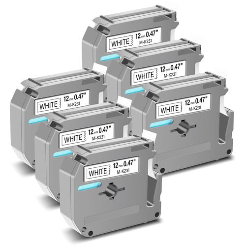 GREENCYCLE M-K231 M Tape Compatible for Brother M Tape M231 MK231 M-K231S Label Maker Tape 12mm 0.47 White for Brother PT-M95 PT-65 PT-80 PT-70 PT-45 PT-90 Label Maker Refills, 6 Pack