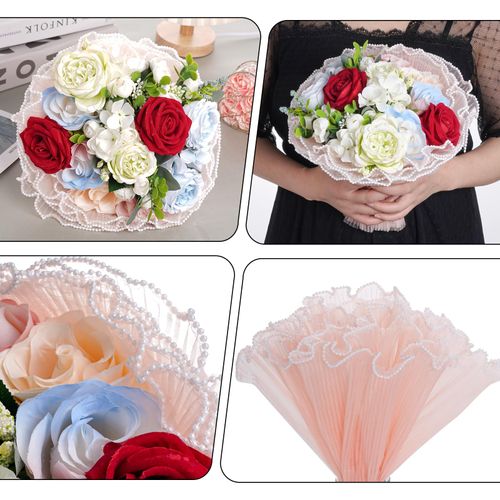 Baotongle Pink Floral Mesh Wrapping Paper for Flowers, 11inches x 157inches, Mother's Day, Valentine's Day, Wedding Gift Packaging