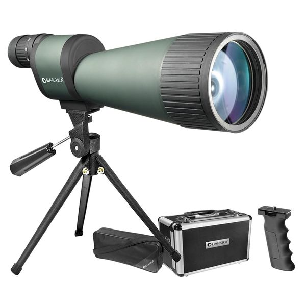 BARSKA Benchmark 18-90x88 Straight Spotting Scope with Handheld Tripod, Table Top Tripod, Soft Carrying Case And Hard Case, Green/Black/Dark Green