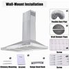 36 inch Wall-Mounted Kitchen Range Hood 450CFM Stainless Steel Baffle Filter LED