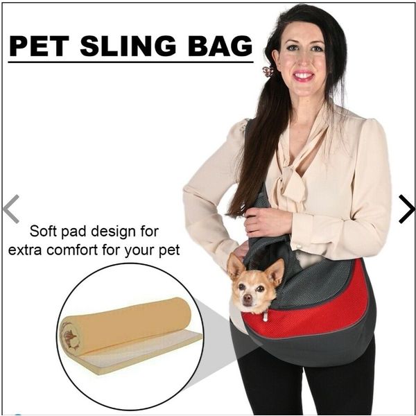 Gray and Red Nylon Mesh Pet Sling Bag (16.90"x5.90"x9.84")