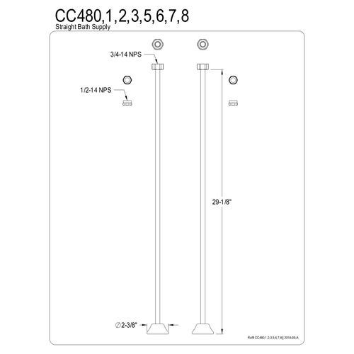 Kingston Brass CC488 Vintage Straight Bath Supply, 29" Length, Brushed Nickel