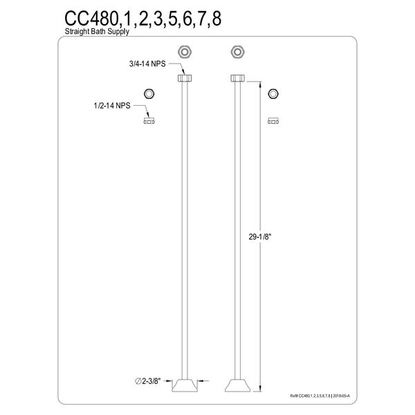 Kingston Brass CC488 Vintage Straight Bath Supply, 29" Length, Brushed Nickel