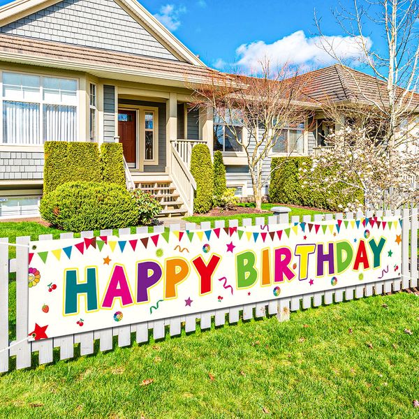 Deko Geburtstag, Happy Birthday Banner Groß, Banner Geburtstag Extra Länger 9.8x1.6 Füße, Draussen Party Deko Geburtstag für Kinder/Teenager/Frau (Farbe)