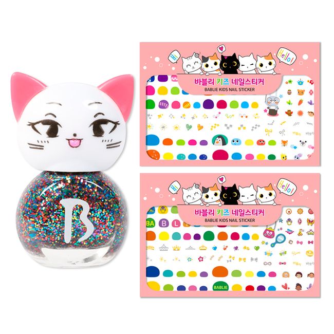 Bubly Kids Nail Cat Five Color Bling Ping + Kids Nail Sticker Set