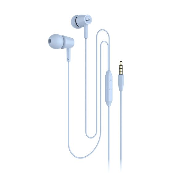 3ee UAG01 Wired Earphones Sealed 1.2m with Mic Dynamic Voice Recognition (Siri, Google Assistant) Black (Light Blue)