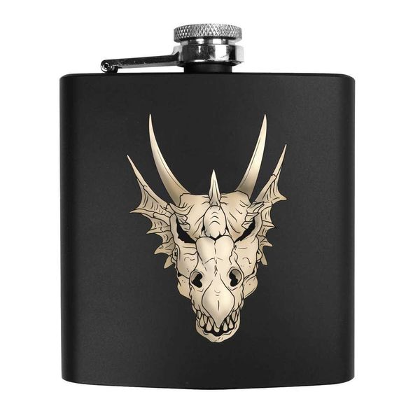 6oz (170ml) 'Dragon Skull' Pocket Hip Flask (HP00030910)
