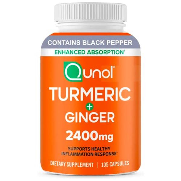 Turmeric Curcumin with Ginger and Black Pepper, Qunol 2400mg Turmeric Extract with 95% Curcuminoids,105 Count (Packaging may vary)