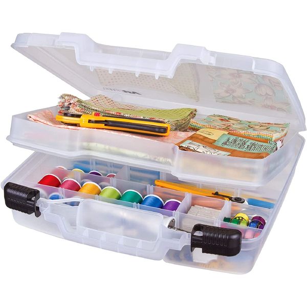 ArtBin 6962AB Quick View Deep Base Carrying Case with Removable Dividers and Tray, Portable Art & Craft Storage Box, 15", Clear