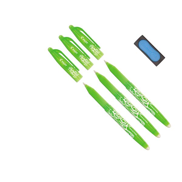 Pilot Tintenroller Frixion Ball, radierbar (3er Pack + Radierer, hellgrün)