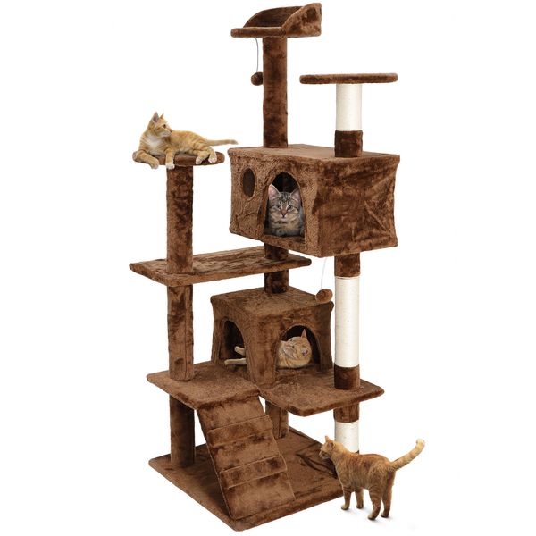 53" Cat Tree Activity Tower Pet Furniture Sisal-Covered Scratch Post Cat Bed