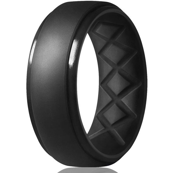 Egnaro Silicone Wedding Ring for Men, Inner Arc Ergonomic Breathable Silicone Wedding Band Men Rubber Rings, 10mm Wide-2.5mm Thick