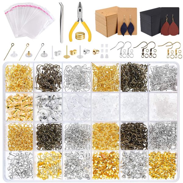 CHRORINE 2940 Pcs Earring Making Kit Earring Hooks Supplies with Earring Backs Jump Rings Earring Post Earring Cards for Earring Making and Repair