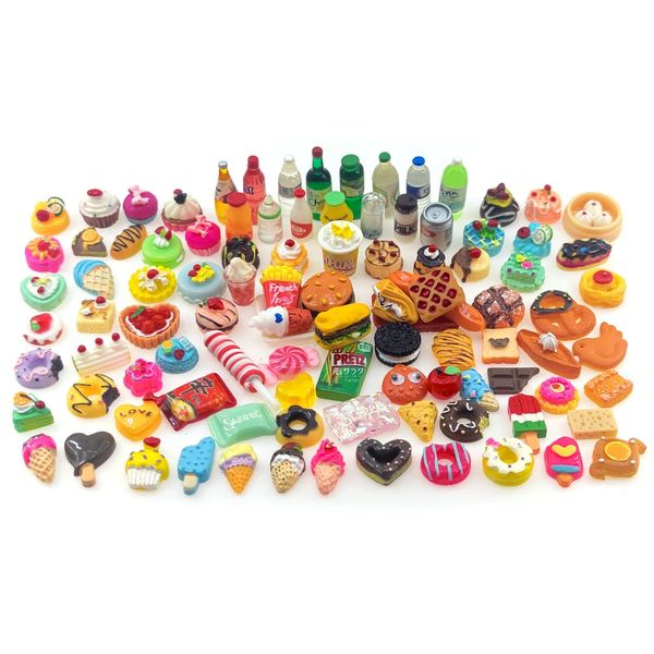 Nuanmu 100 Pieces Miniature Food Drink Bottles Pretend Play Kitchen Game Party Toys Dollhouse, (NM001)