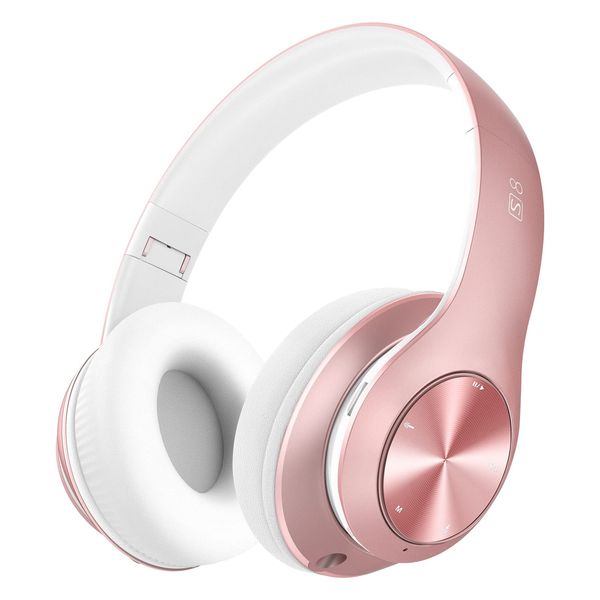 Moobesthy Wireless Headphones Over Ear,Bluetooth Headphones Over-Ear,Foldable Headphones Wireless,52 Hrs Playtime Hi-Fi Stereo Wireless Headsets for Online Class, Office, PC, Phone (Rose Gold)