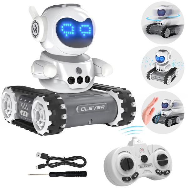 VBACALA Robot Toys for Kids 5-7,Walkie Talkie Remote Control Emo Robot W/Gesture Sensing,16 LED Eyes,Auto Demo,Music,Flexible Head & Arms,Rechargeable RC Toys Xmas Birthday Gifts for Boys Girls