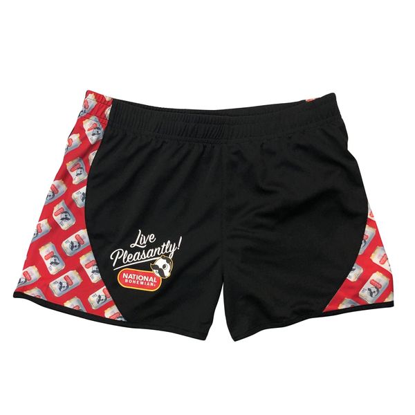 Natty Boh Can Pattern Sides (Black) / Running Shorts (Ladies) - X-Small / Black