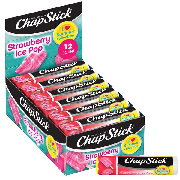 ChapStick Lip Moisturizer, Strawberry Ice Pop, 12-Pack – Limited Edition Bulk Lip Balm, Sweet & Refreshing, 0.15 Oz Ea