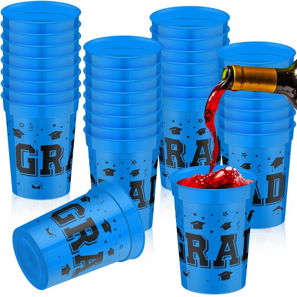 Honeydak 40 Pack Graduation Cups 8 oz Plastic Grad Cups Set Reusable Cups Drinkware for Graduation Party Favors Decorations Supplies 2025(Black and Blue)