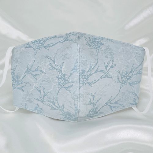 Nishijin Woven Mask, Cloth Mask, Made in Japan, Washable, Individual Packaging, Moisture Wicking, Quick Drying, 3D Construction, Comfortable, Luxurious, Fashionable, Jardin 3 Colors (Blue)