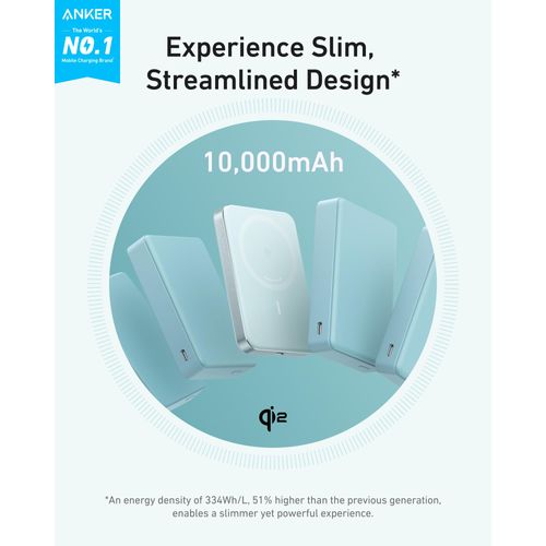 Anker MagGo Power Bank, Ultra-Slim 10,000mAh Magnetic Battery Pack, Qi2 Certified 15W Ultra-Fast MagSafe Compatible Portable Charger, Ergonomic Design, for iPhone16/15/14/13/12 Series Only