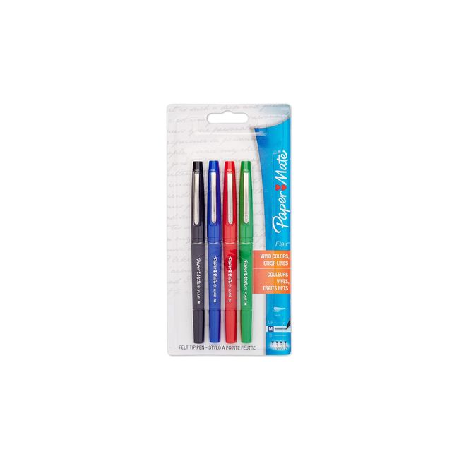 Paper Mate 810408 Flair Felt Pens Medium Point Assorted Ink 4/Pack (84044)