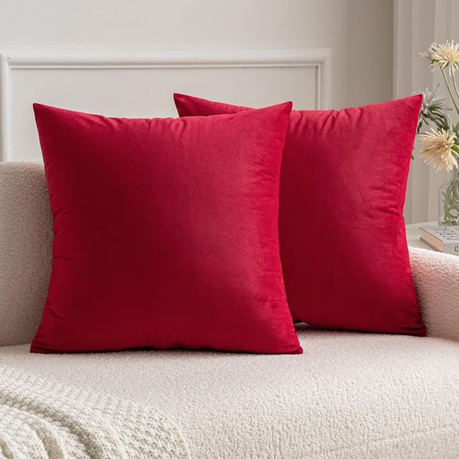 MIULEE Pack of 2 Velvet Pillow Covers Decorative Square Pillowcase Soft Solid Cushion Case for Decor Sofa Bedroom Car 18x18 Inch Red