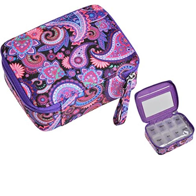 Pill Organizer Case, Weekly Floral Pill Box Compact Size for Vitamin and  Supplement Holder, 7-day Travel Organizer Medicine Case 