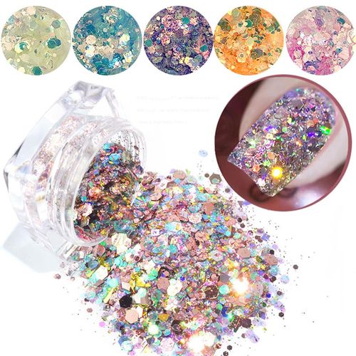 UEAVOID Fluorescente Chunky Sequin Face Body Glitter, Fasching Makeup Glitzer, Boxen Make up Set, Sparkling Chunky Gel, Mermaid Pailletten, Per Unghie, Trucco, Corpo, Capelli, Fai-da-te (6 colori)