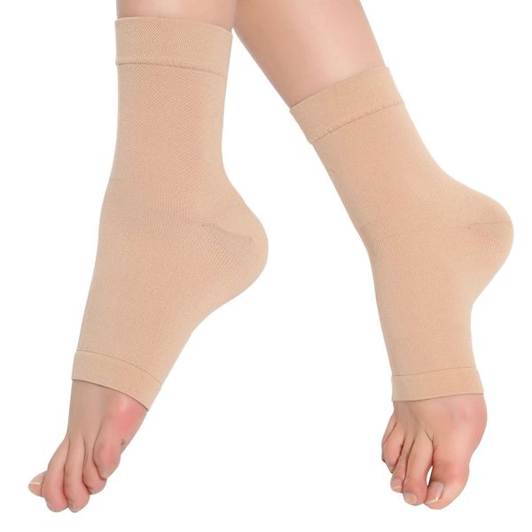 SPOTBRACE Medical Compression Breathable Ankle Brace, Pain Relief Ankle Sleeve Elastic Thin Ankle Support for Unisex Ankle Swelling, Achilles Tendonitis, Plantar Fasciitis and Sprained - Nude,1 Pair