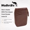 WalletBe Men's Wallet RFID Thin Zipper Front Pocket Inner ID Whiskey
