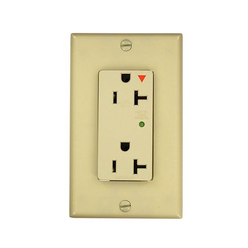 Leviton 20 Amp, 125 Volt, Decora Plus Duplex Surge Suppressor Receptacle, Straight Blade, Industrial Grade, Isolated Ground, Surge with Indicator Light, 5380-IGI, Ivory