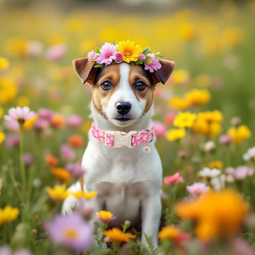 Babole Pet Summer Daisy Dog Collar, Cute Floral Adjustable Pink Dog Collars for Medium Dogs, Lightweight Quick-Release Buckle Collar for Boy&Girl Dogs M
