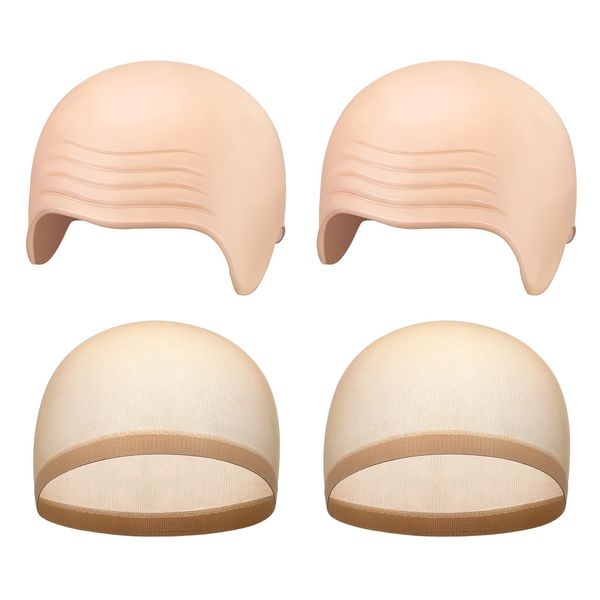 2 Packs Halloween Bald Caps Makeup Latex Bald Head Wig Cap Bald Hat Costume Accessories for Adults(Simple Style)