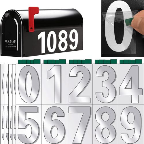 Mailbox Numbers, 5 Sets 3 Inch Mailbox Numbers for Outside, Modern Number Mailbox Stickers, Strong Adhesive Numbers for Mailbox, Reflective Numbers for Mailbox with Sticky Tabs for Easy Backing Peeling