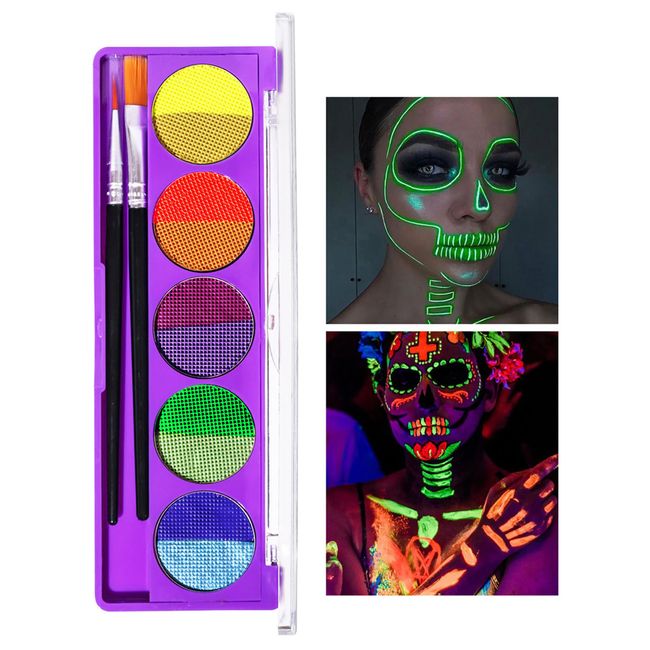 VENYSIS 10 Colors Water Activated Eyeliner Palette,Water Activated Eyeliner,Neon Pigment Self Glowing Palette,Costume Halloween and Club Makeup Art Paint (01)