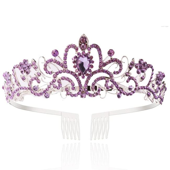 Yean Crystal Tiara Crowns Bridal Queen Crown with Comb Princess Rhinestone Crown Costume Hair Accessories for Women and Girls (Purple)