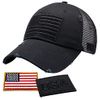 Antourage American Flag Unconstructed Unisex Mesh Snapback Baseball Hat Cap for Men and Women +2 Patriotic Patches Included (01. Black Distressed Mesh Snapback)