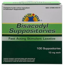 Rugby Bisacodyl Laxative Suppositories, 10 mg, 100 Ct, 100/Count